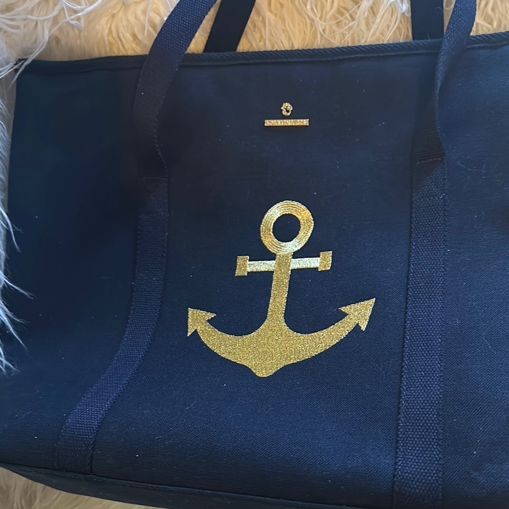 Navy Blue and Gold Anchor Tote Bag with Durable Fabric